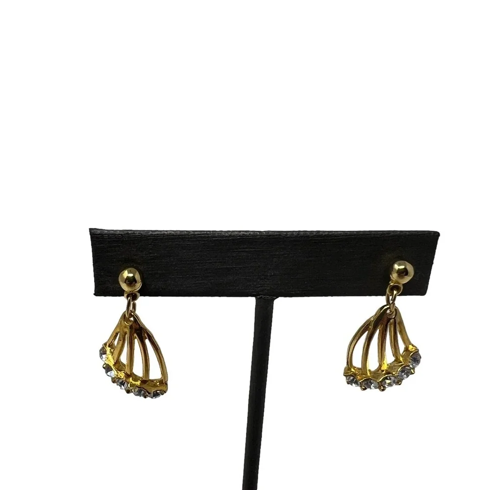 Vintage Necklace Earrings Statement Gold Tone Crystal Accents Demi Parure‎